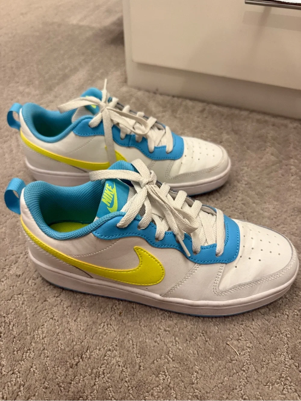 Nike Kids Low-Top Sneakers - White, Blue & Neon Yellow